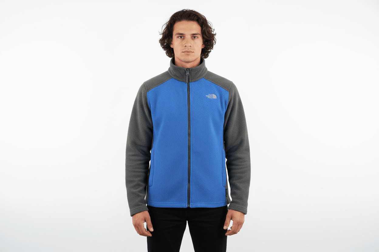 The North Face Embroidered Logo Grey & Blue Full Zip Jacket - Jacket - Thrifted Threads