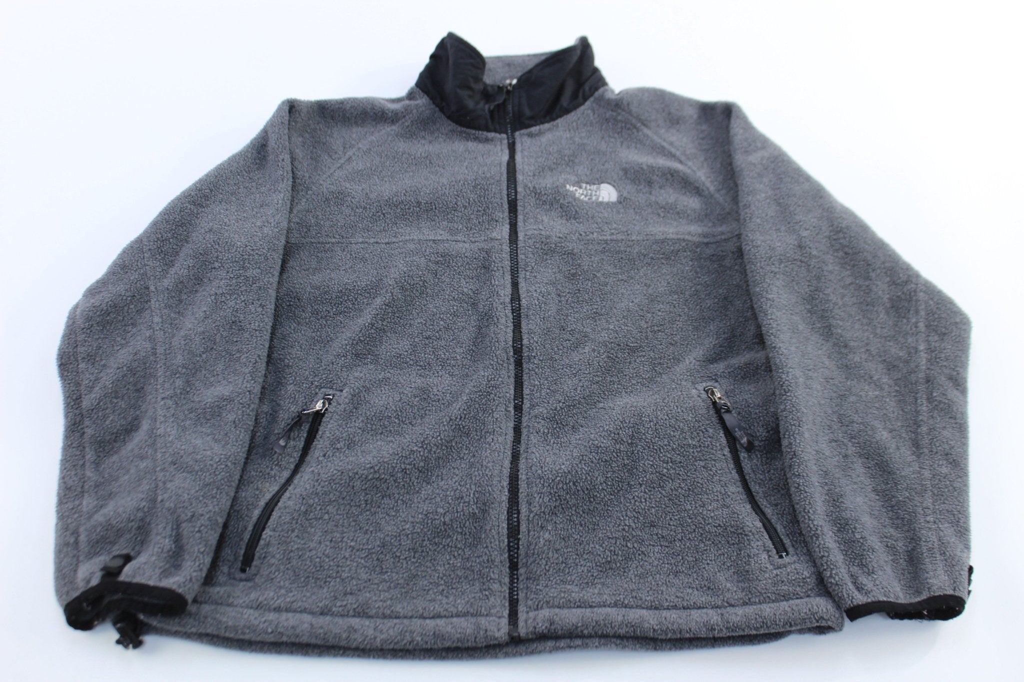 The North Face Embroidered Logo Grey Fleece Zip Up Jacket - ThriftedThreads.com
