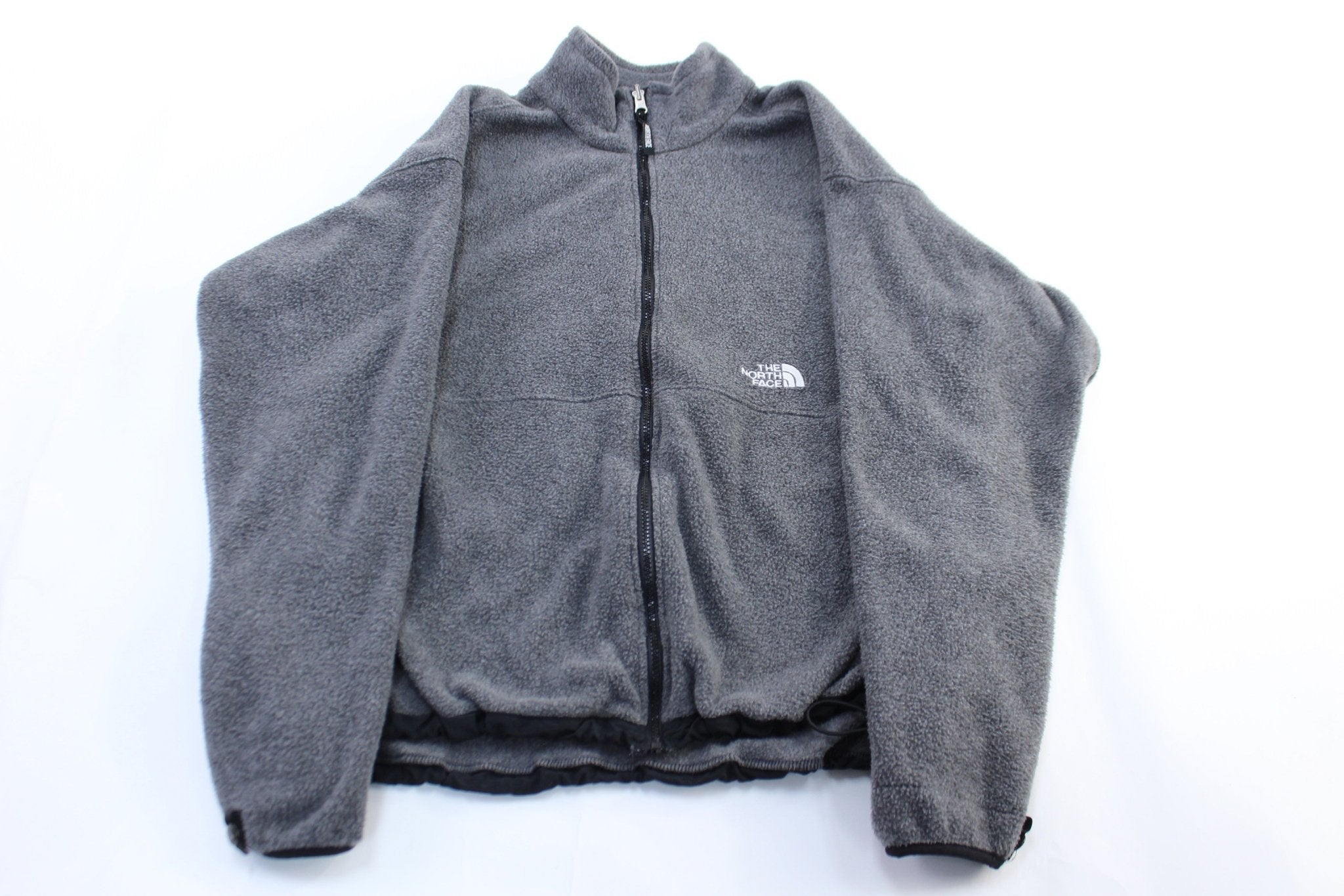 The North Face Embroidered Logo Grey Fleece Zip Up Jacket - ThriftedThreads.com