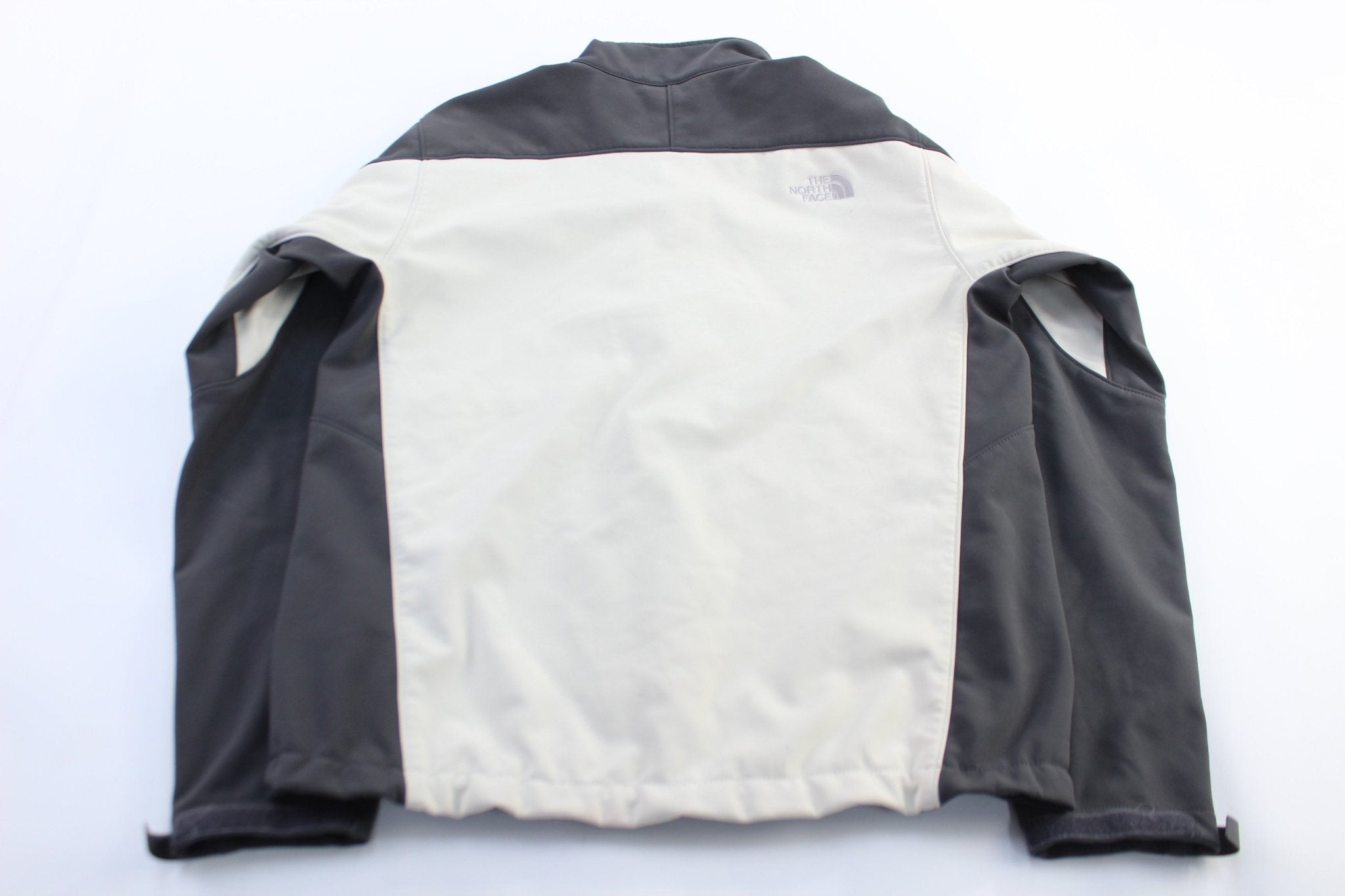 The North Face Embroidered Logo Grey & White Zip Up Jacket - ThriftedThreads.com