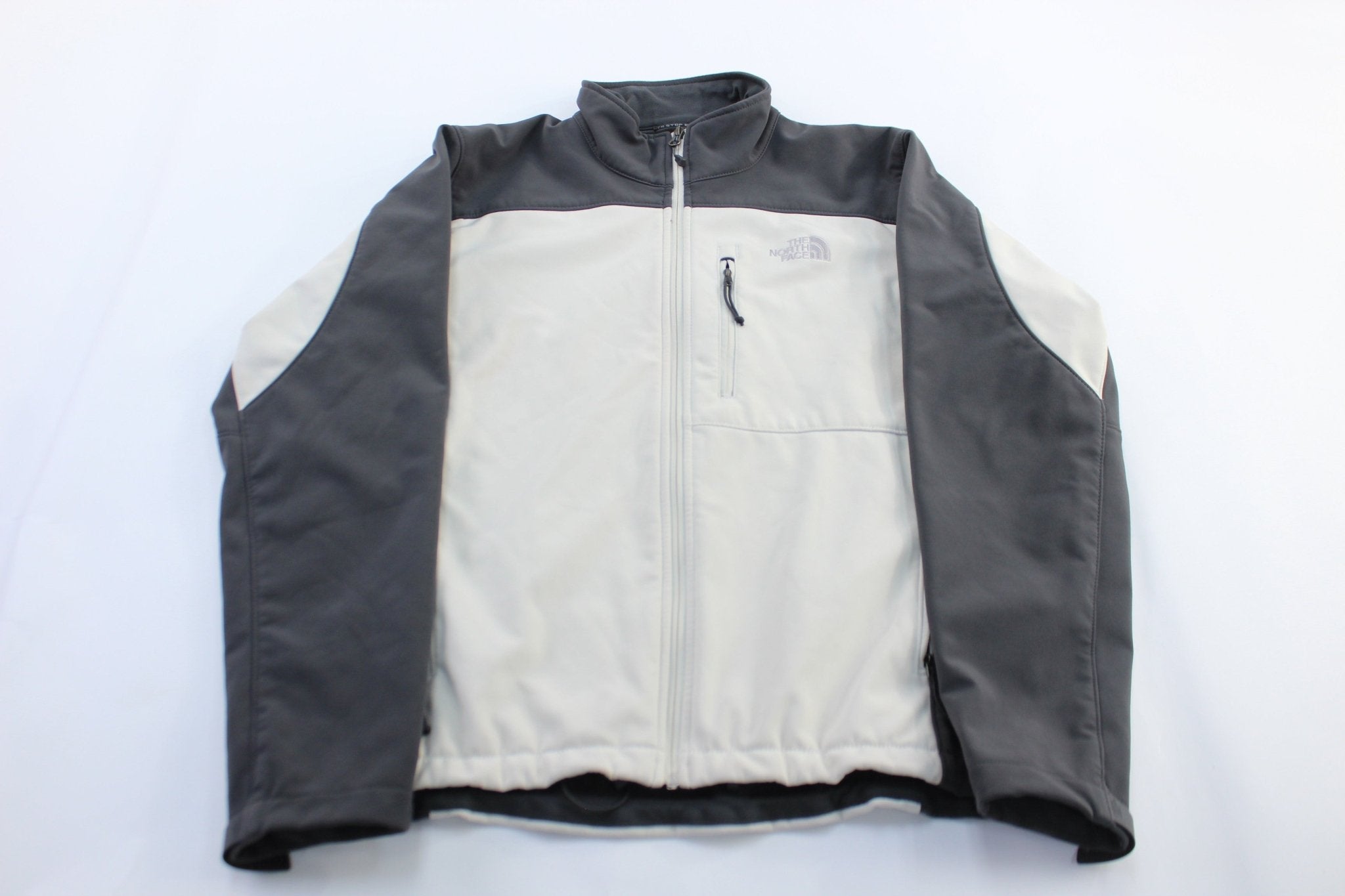 The North Face Embroidered Logo Grey & White Zip Up Jacket - ThriftedThreads.com