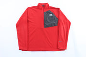 The North Face Embroidered Logo Red & Grey Flash Dry Pullover - ThriftedThreads.com