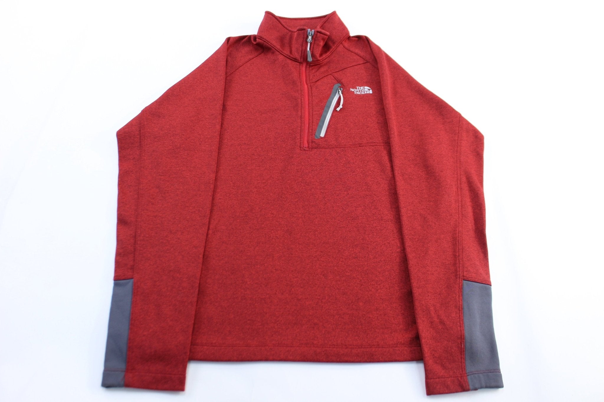 The North Face Logo Red & Grey Pullover Jacket - ThriftedThreads.com