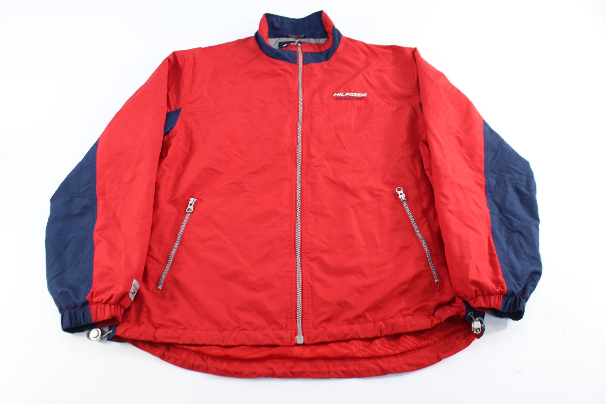 Tommy Hilfiger Athletics Embroidered Navy Blue & Red Zip Up Jacket - ThriftedThreads.com