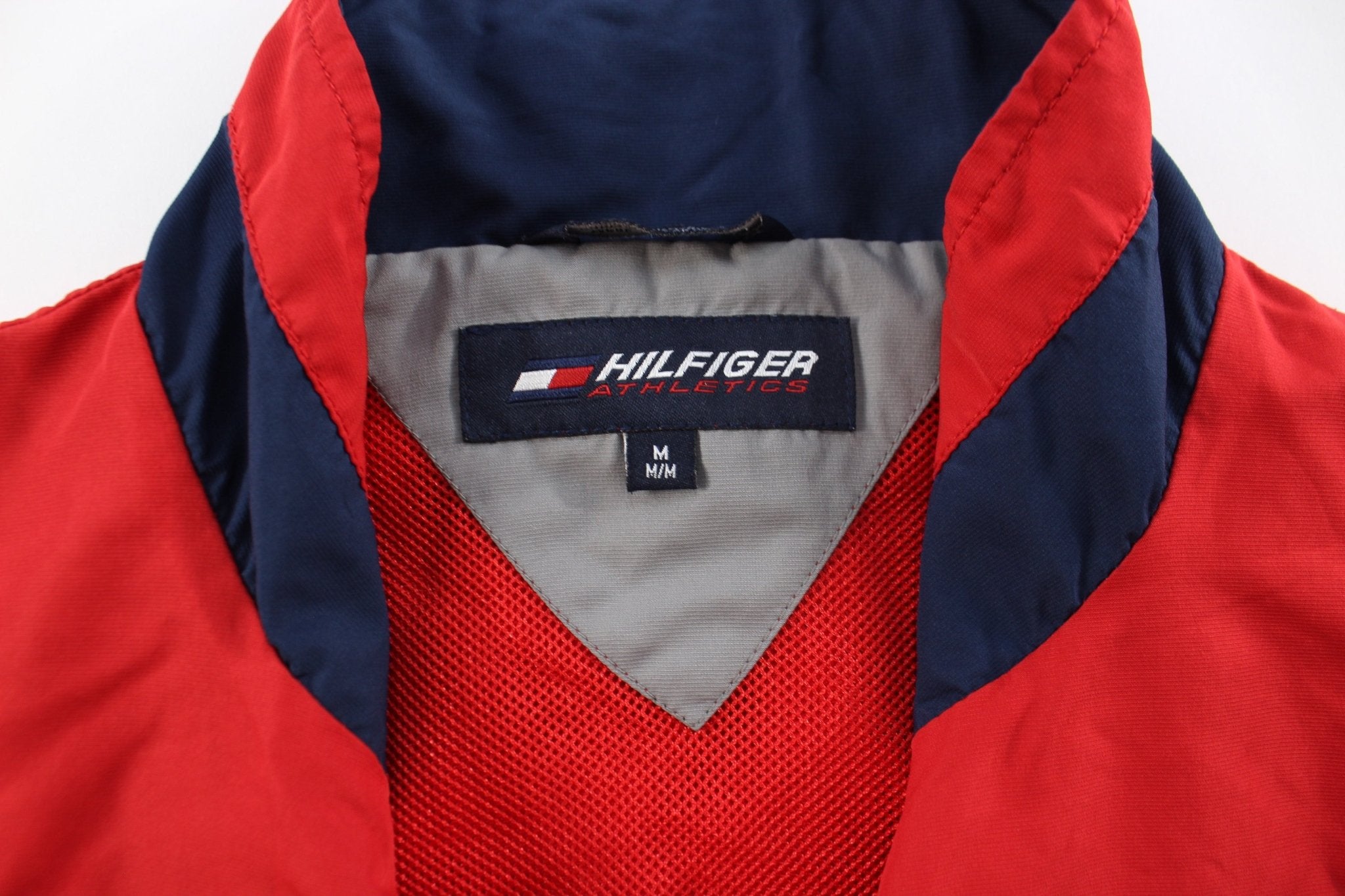 Tommy Hilfiger Athletics Embroidered Navy Blue & Red Zip Up Jacket - ThriftedThreads.com