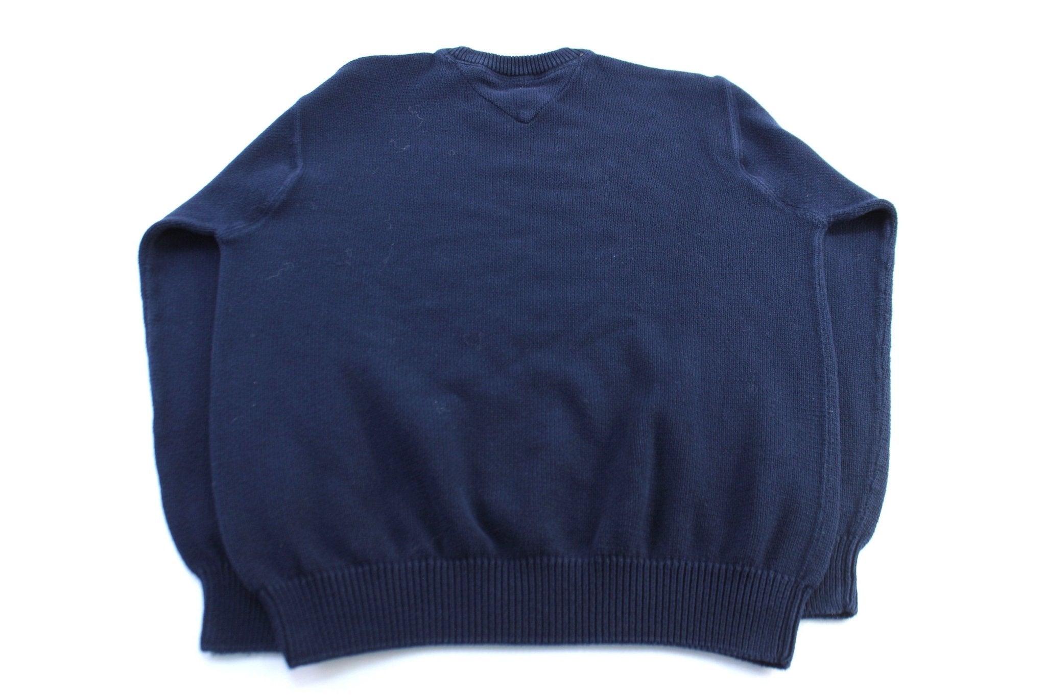 Tommy Hilfiger Embroidered Logo Blue Sweater - ThriftedThreads.com