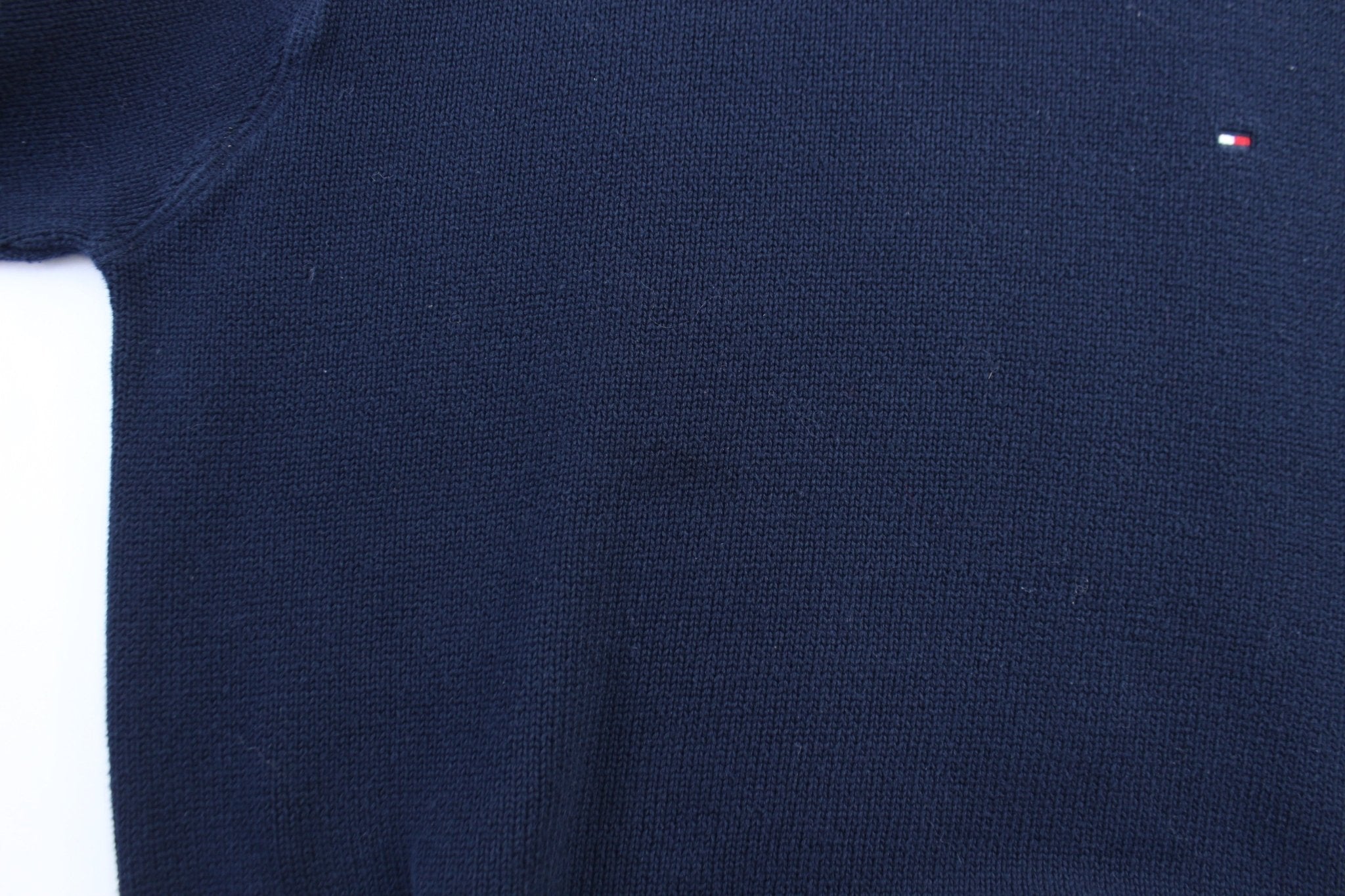 Tommy Hilfiger Embroidered Logo Blue Sweater - ThriftedThreads.com