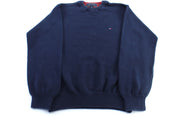 Tommy Hilfiger Embroidered Logo Blue Sweater - ThriftedThreads.com