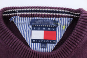 Tommy Hilfiger Embroidered Logo Burgundy Knit Sweater - Sweater - Thrifted Threads