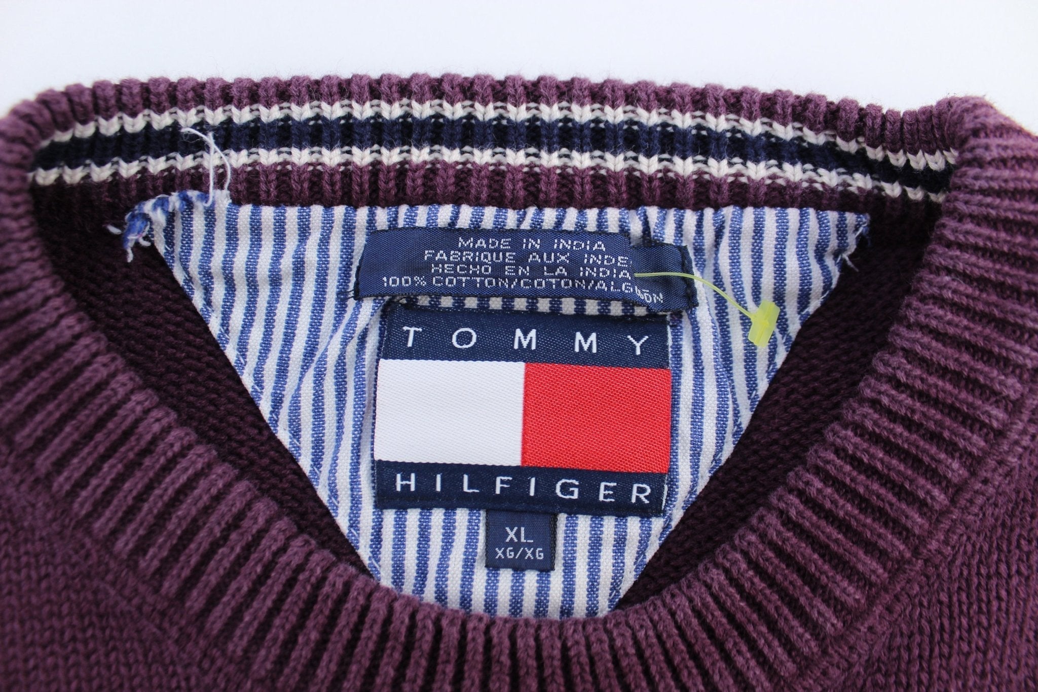 Tommy Hilfiger Embroidered Logo Burgundy Knit Sweater - Sweater - Thrifted Threads