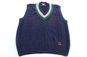Tommy Hilfiger Embroidered Logo Cable Knit Vest - ThriftedThreads.com