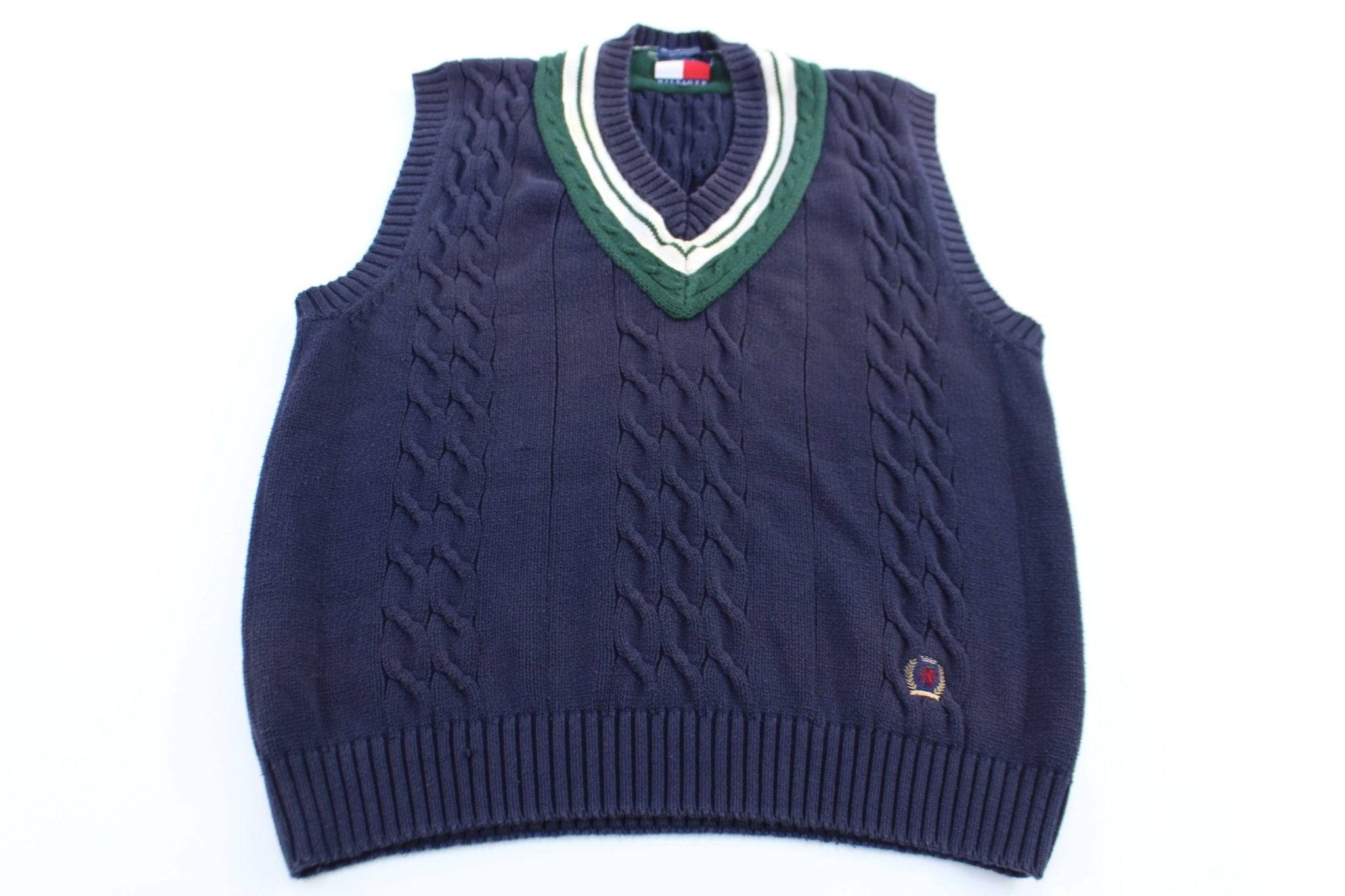 Tommy Hilfiger Embroidered Logo Cable Knit Vest - Vest - Thrifted Threads