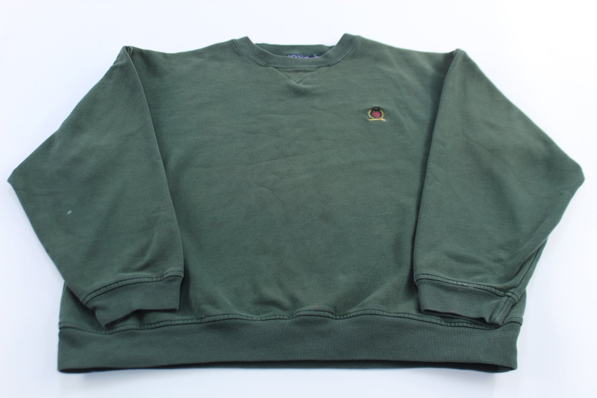 Tommy Hilfiger Embroidered Logo Green Sweatshirt - ThriftedThreads.com