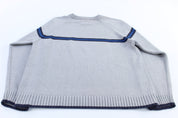Tommy Hilfiger Embroidered Logo Grey Striped Sweater - ThriftedThreads.com