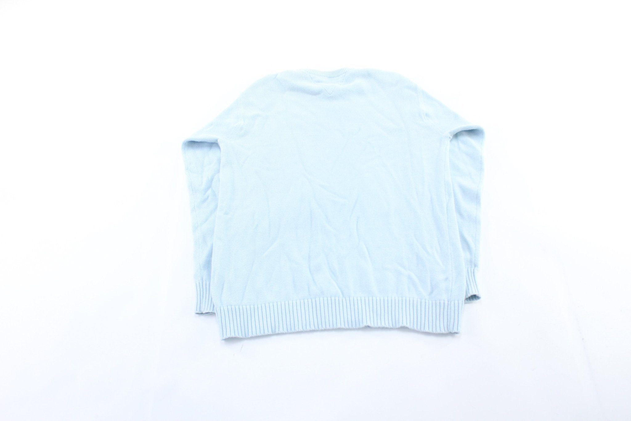 Tommy Hilfiger Embroidered Logo Light Blue Sweater - ThriftedThreads.com