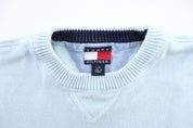 Tommy Hilfiger Embroidered Logo Light Blue Sweater - ThriftedThreads.com