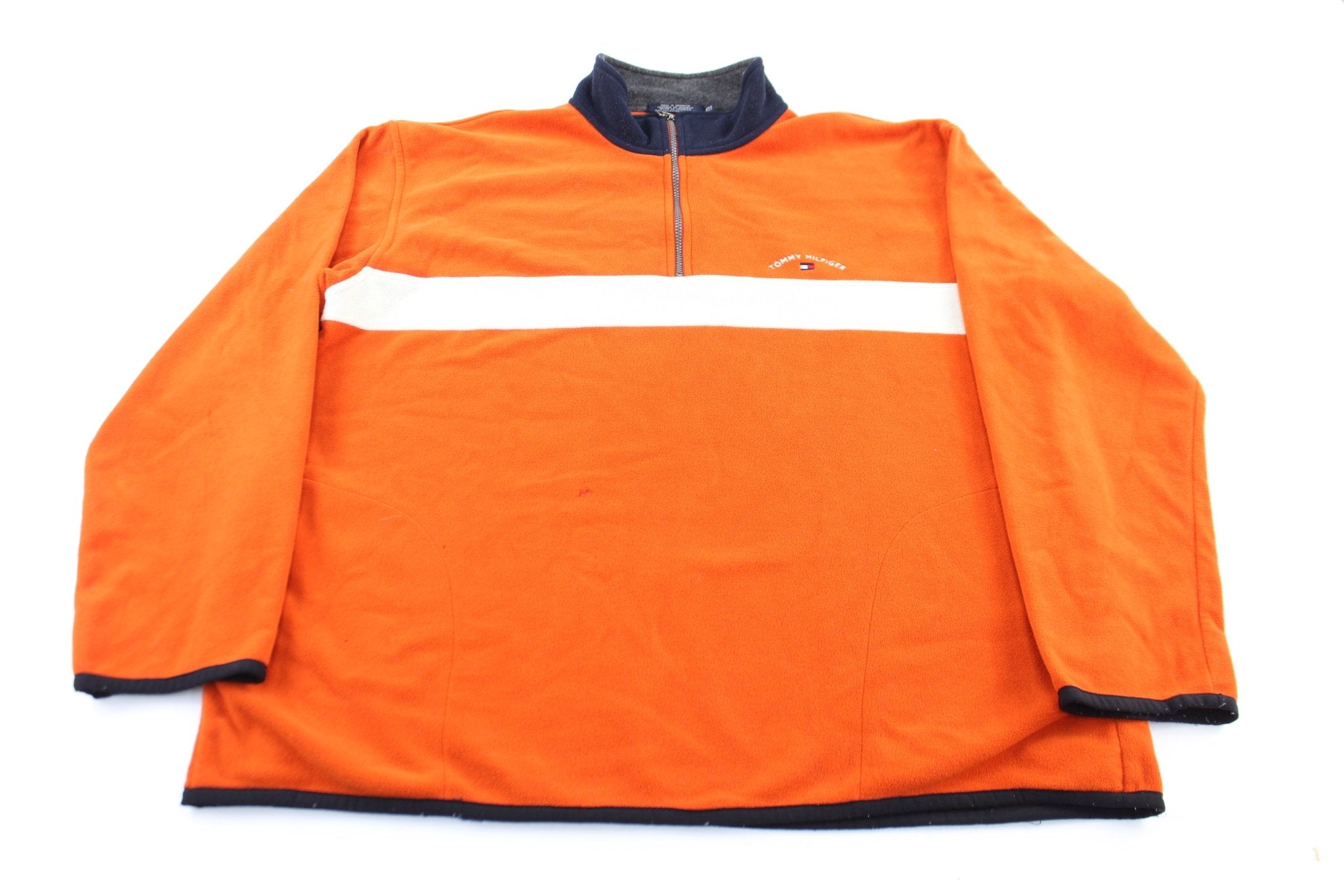 Tommy Hilfiger Embroidered Logo Orange & White Pullover Jacket - ThriftedThreads.com