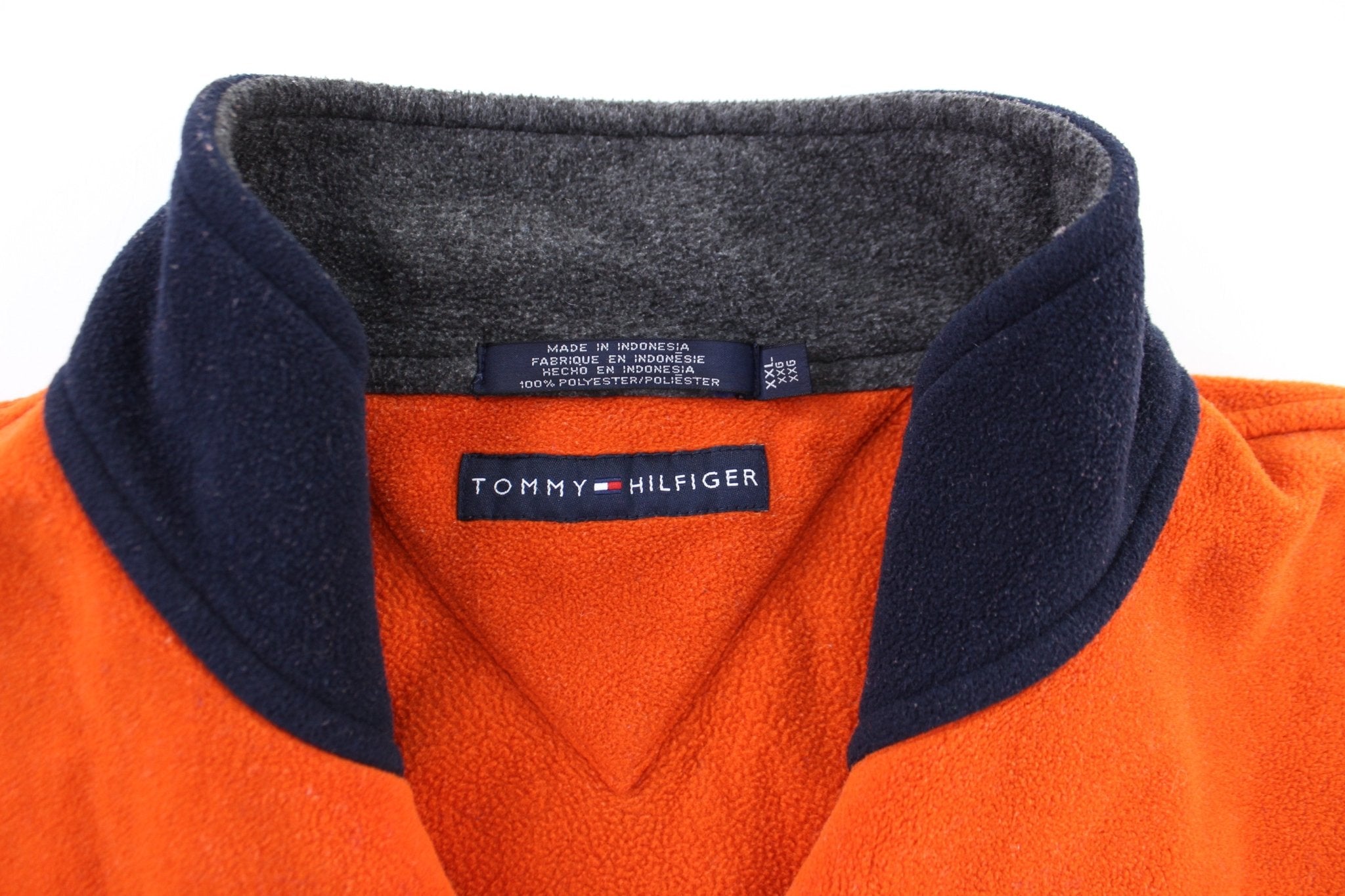 Tommy Hilfiger Embroidered Logo Orange & White Pullover Jacket - ThriftedThreads.com