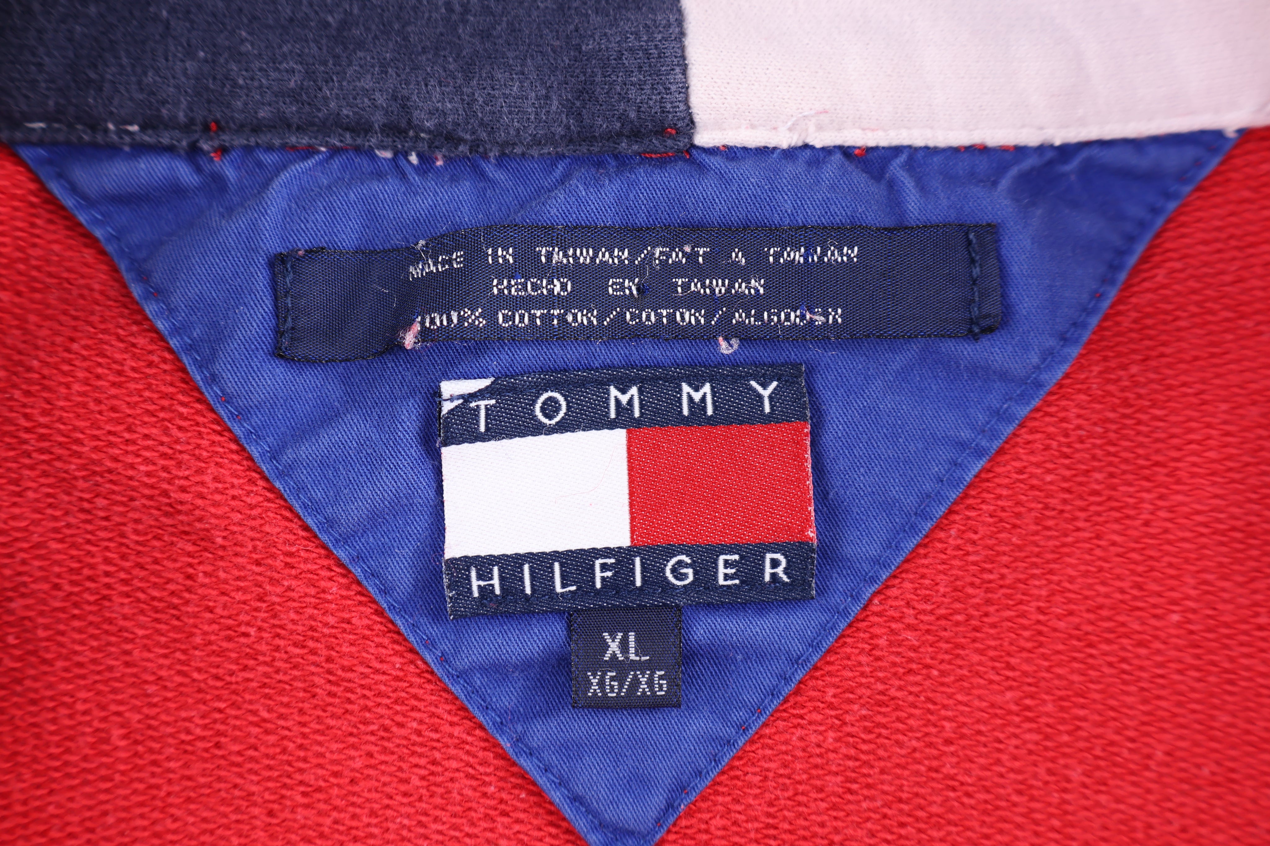 Tommy Hilfiger Embroidered Logo Red Quarter Zip Sweater - Sweater - Thrifted Threads