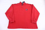 Tommy Hilfiger Embroidered Logo Red Quarter Zip Sweater - Sweater - Thrifted Threads