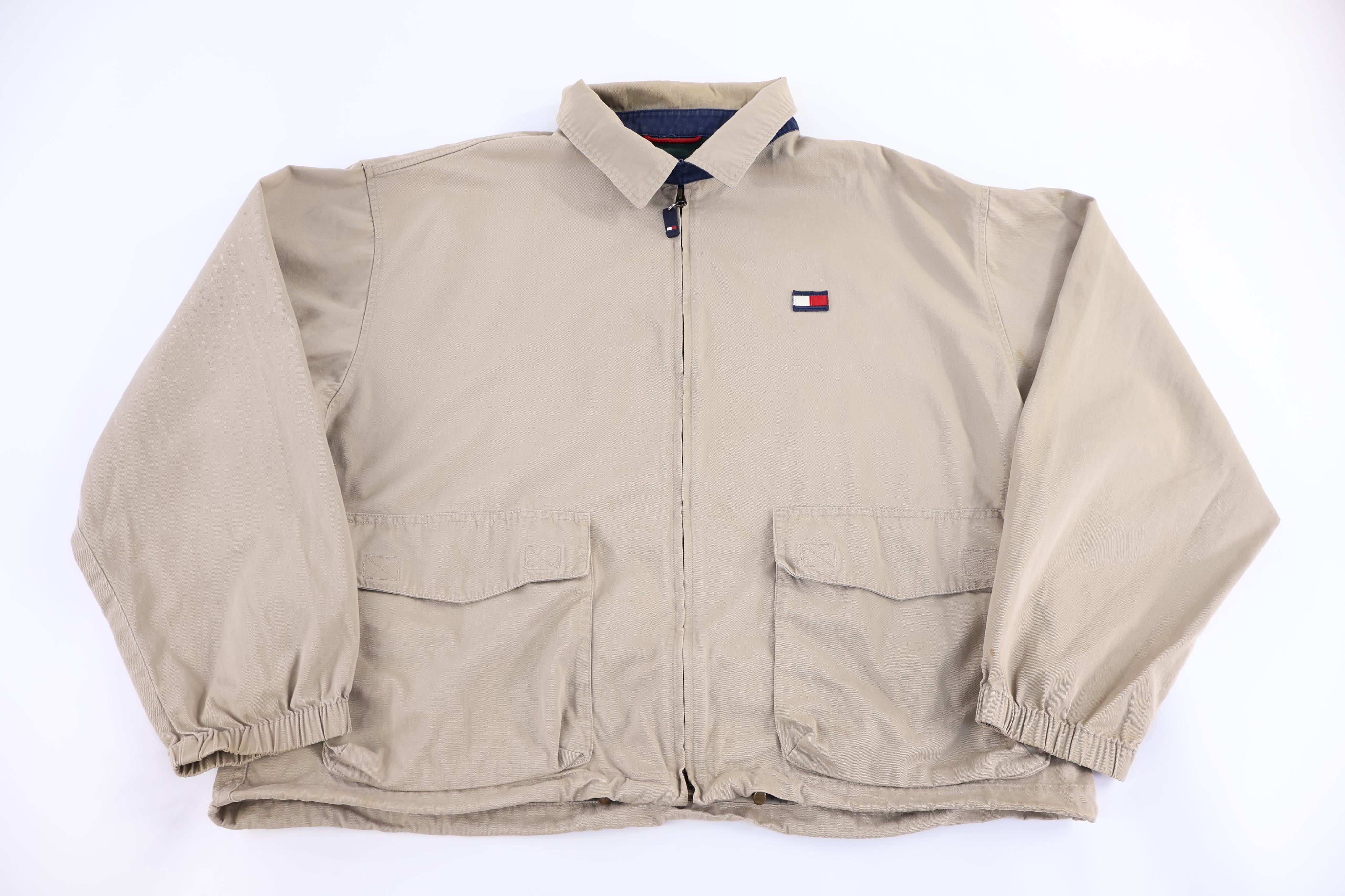 Tommy Hilfiger Embroidered Logo Tan Full Zip Jacket - Jacket - Thrifted Threads