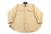 Tommy Hilfiger Embroidered Logo Tan LS Button Down - ThriftedThreads.com