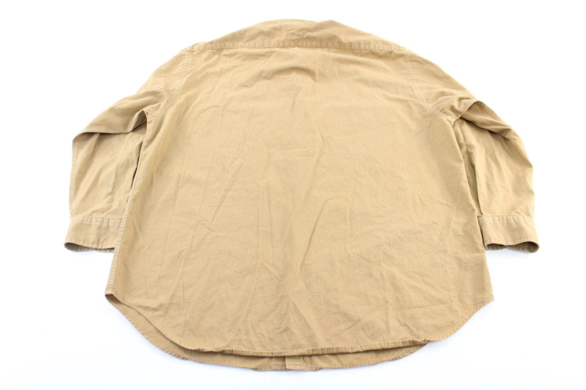 Tommy Hilfiger Embroidered Logo Tan LS Button Down - ThriftedThreads.com