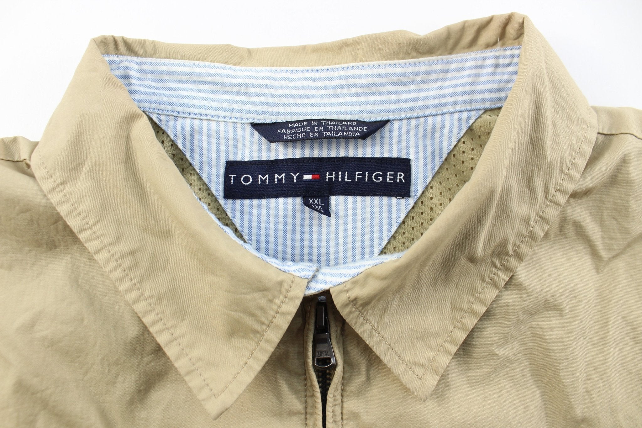 Tommy Hilfiger Embroidered Logo Tan Zip Up Jacket - ThriftedThreads.com