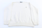 Tommy Hilfiger Embroidered Logo White Knit Sweater - ThriftedThreads.com