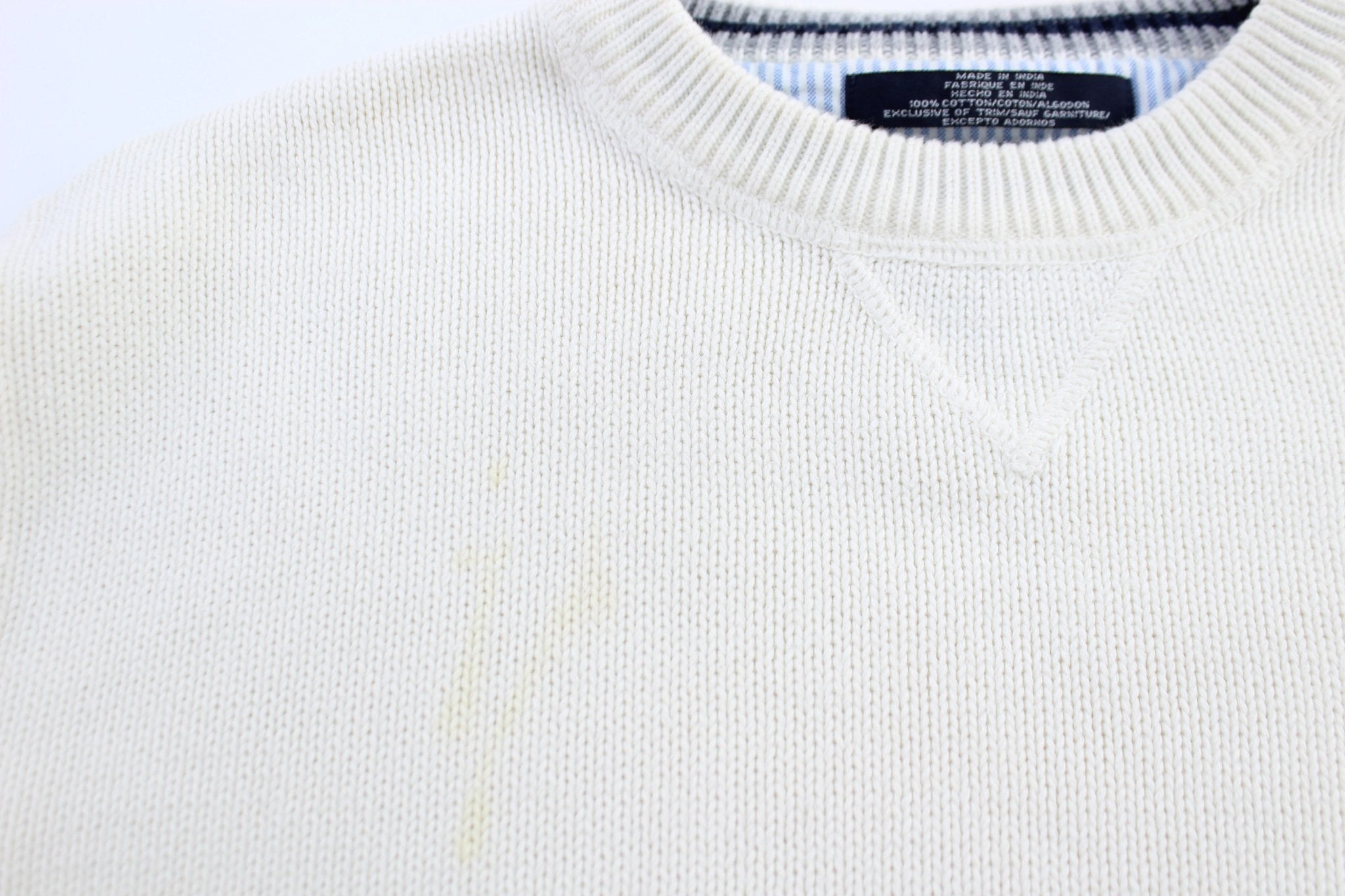 Tommy Hilfiger Embroidered Logo White Knit Sweater - ThriftedThreads.com