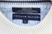Tommy Hilfiger Embroidered Logo White Knit Sweater - ThriftedThreads.com