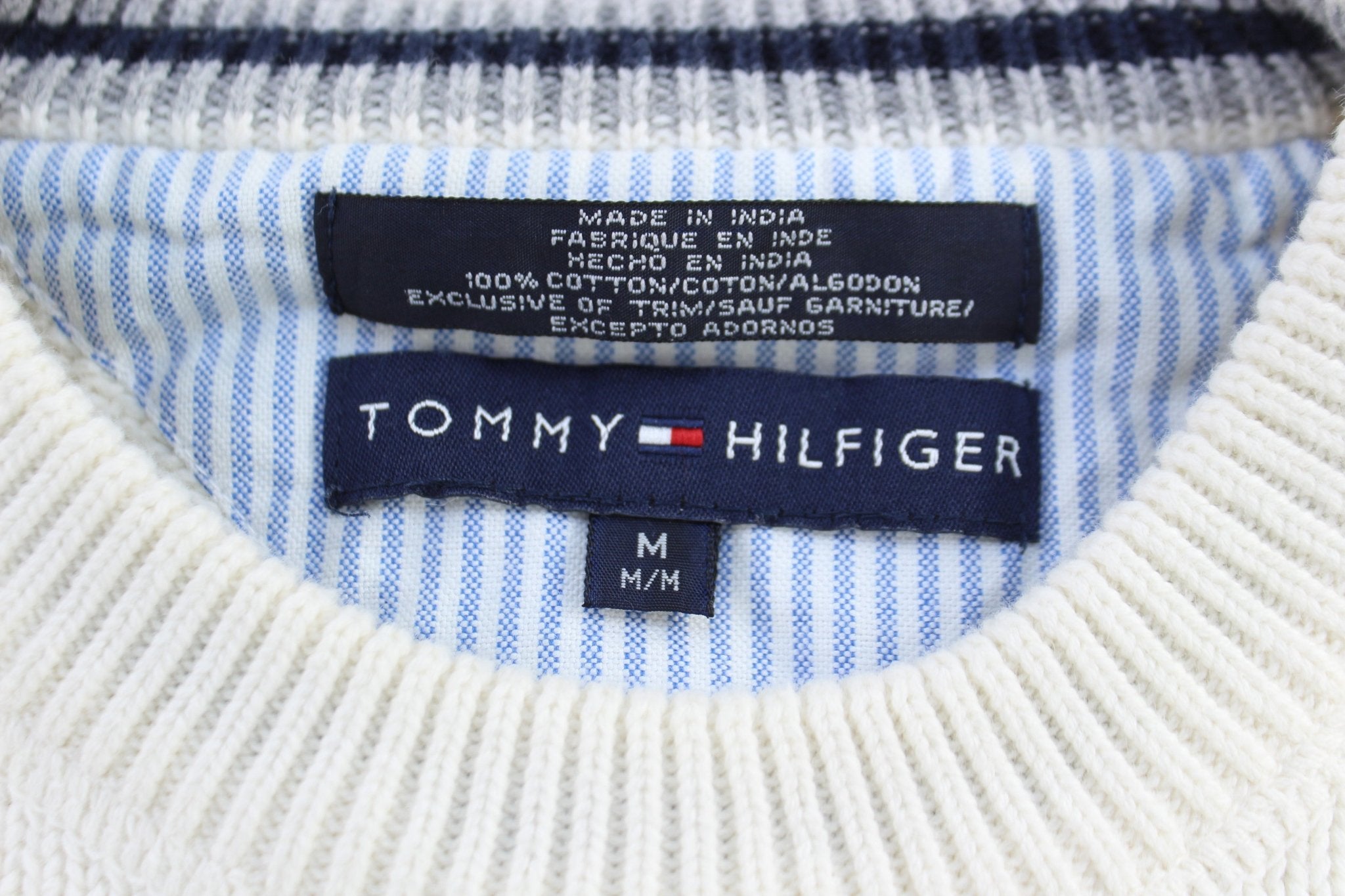 Tommy Hilfiger Embroidered Logo White Knit Sweater - ThriftedThreads.com