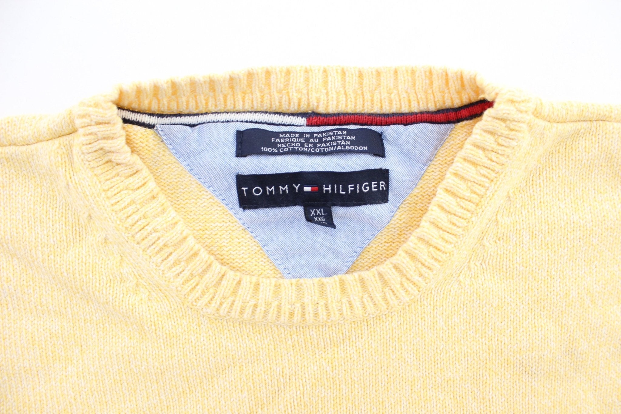 Tommy Hilfiger Embroidered Logo Yellow Sweater - ThriftedThreads.com
