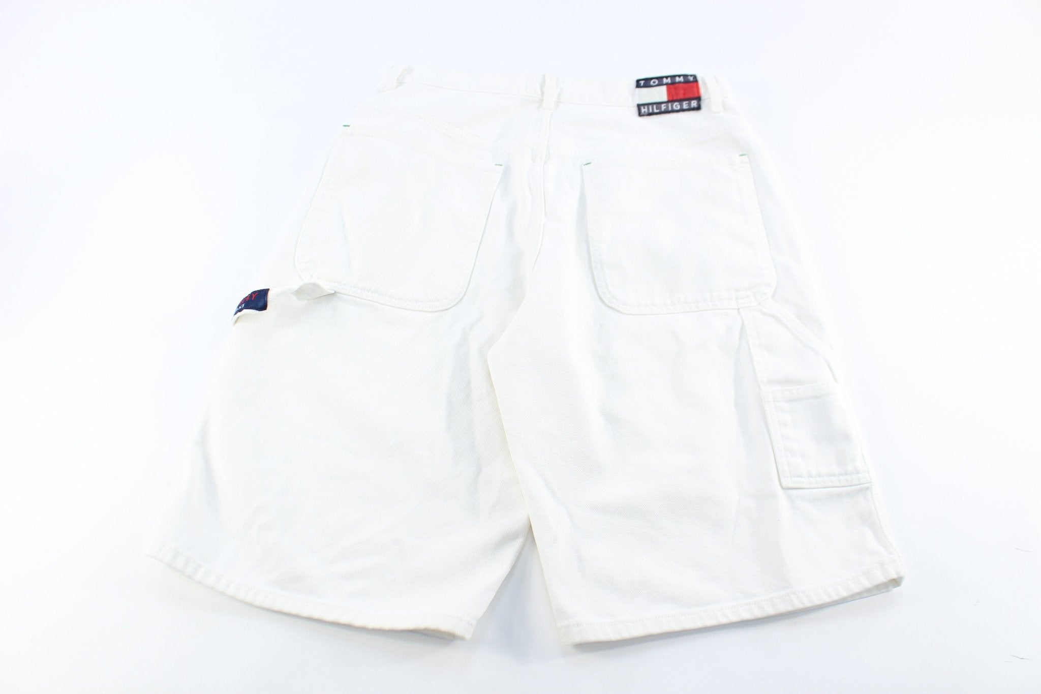 Tommy Hilfiger Logo Patch White Denim Shorts - ThriftedThreads.com