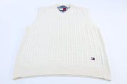 Tommy Hilfiger White Cable Knit Vest - ThriftedThreads.com