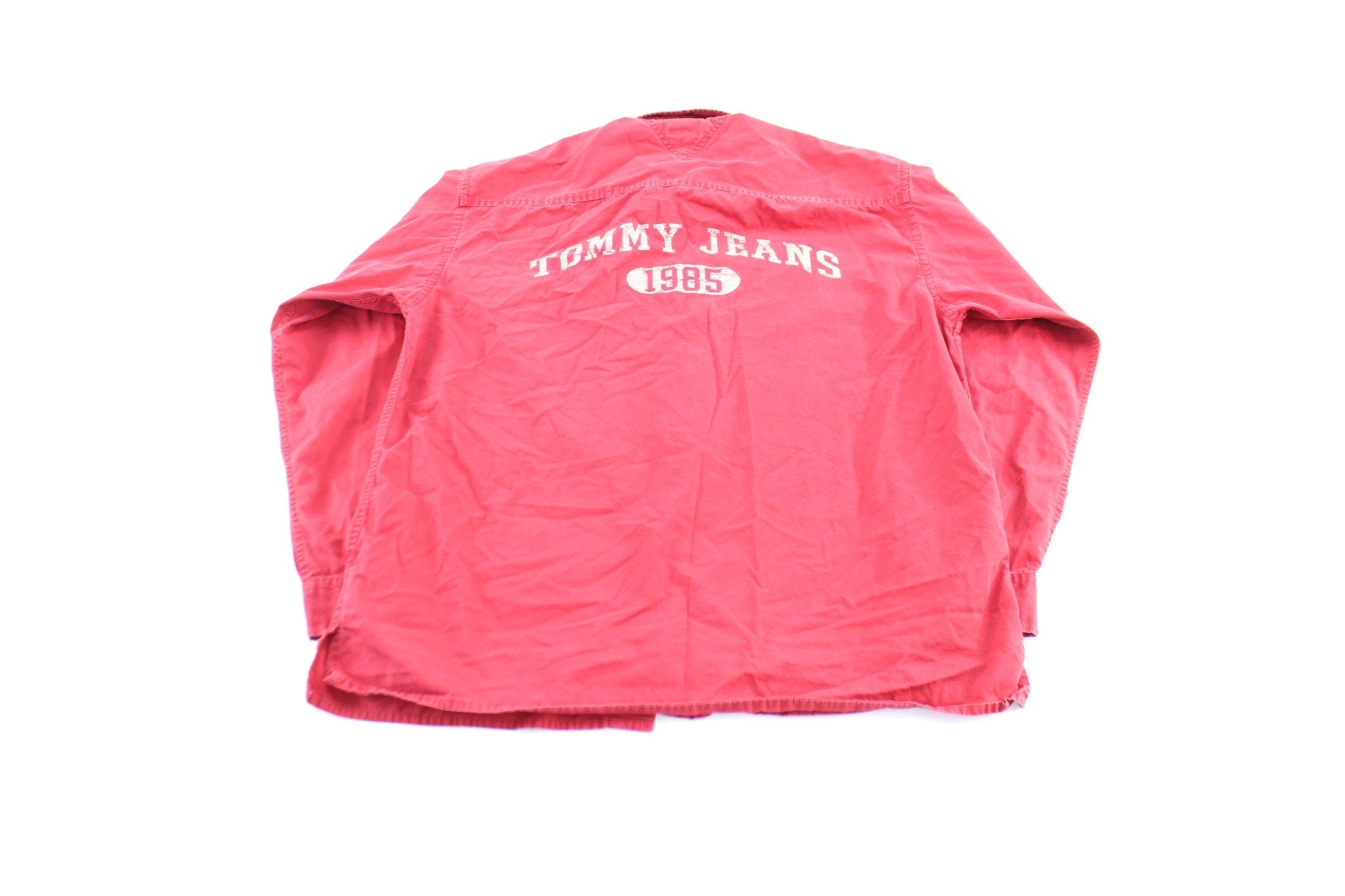 Tommy Jeans Embroidered Red LS Button Down Shirt - ThriftedThreads.com