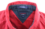 Tommy Jeans Embroidered Red LS Button Down Shirt - ThriftedThreads.com