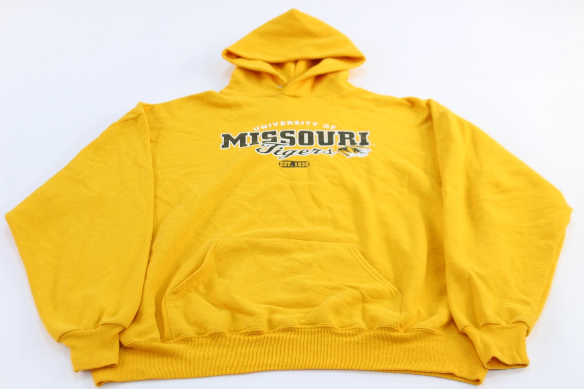 University of Missouri Tigers Embroidered Yellow Pullover Hoodie - ThriftedThreads.com