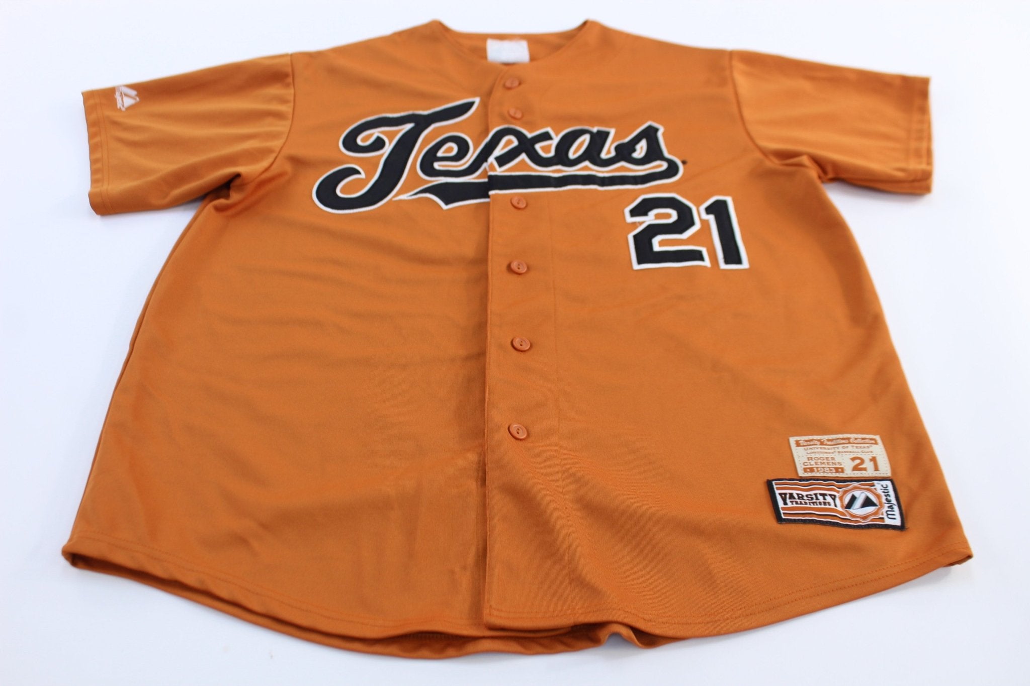 University of Texas Roger Clemens 21 Majestic Baseball Jersey - ThriftedThreads.com