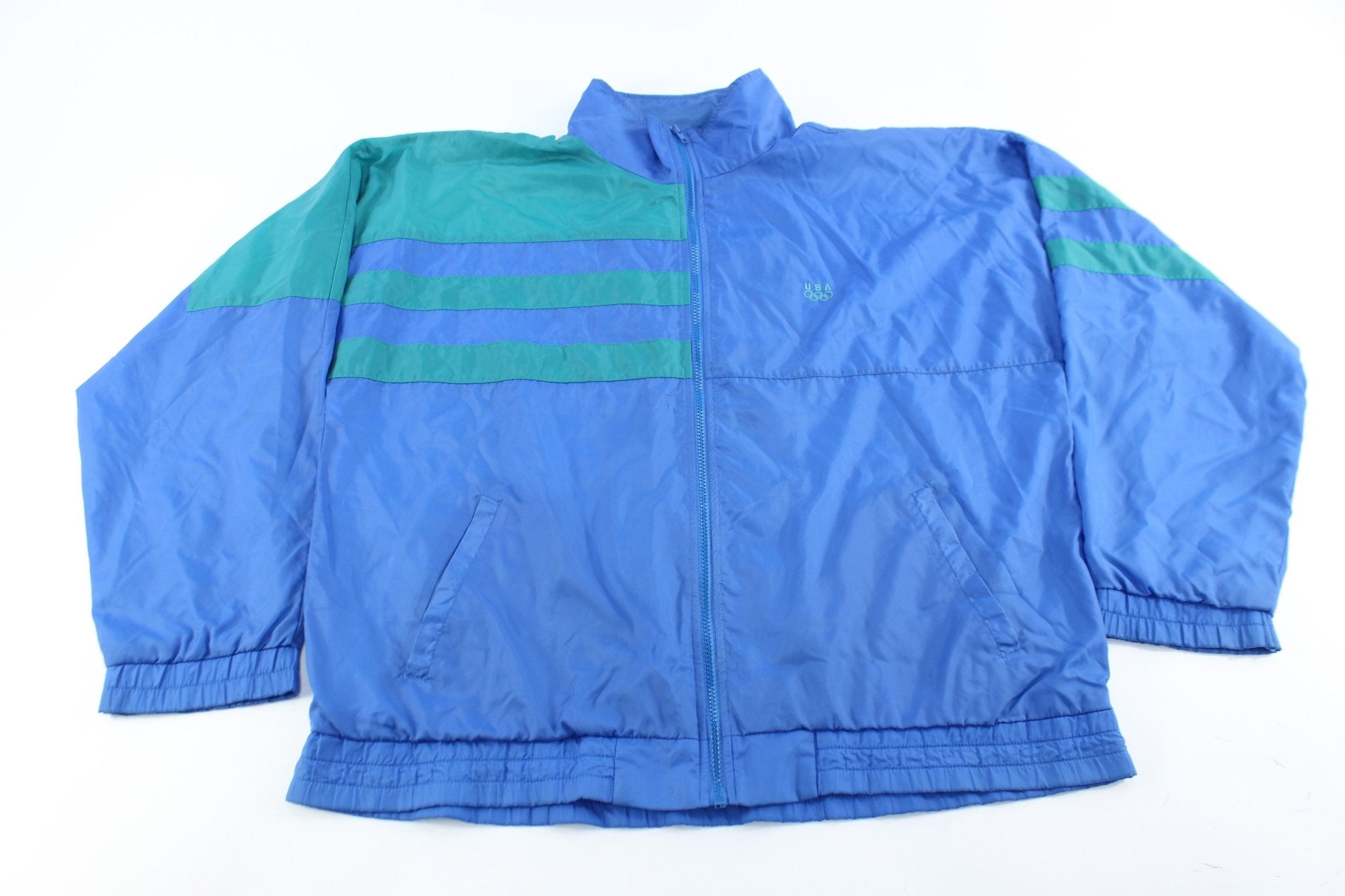 USA Olympics Embroidered Logo Blue & Teal Zip Up Jacket - ThriftedThreads.com