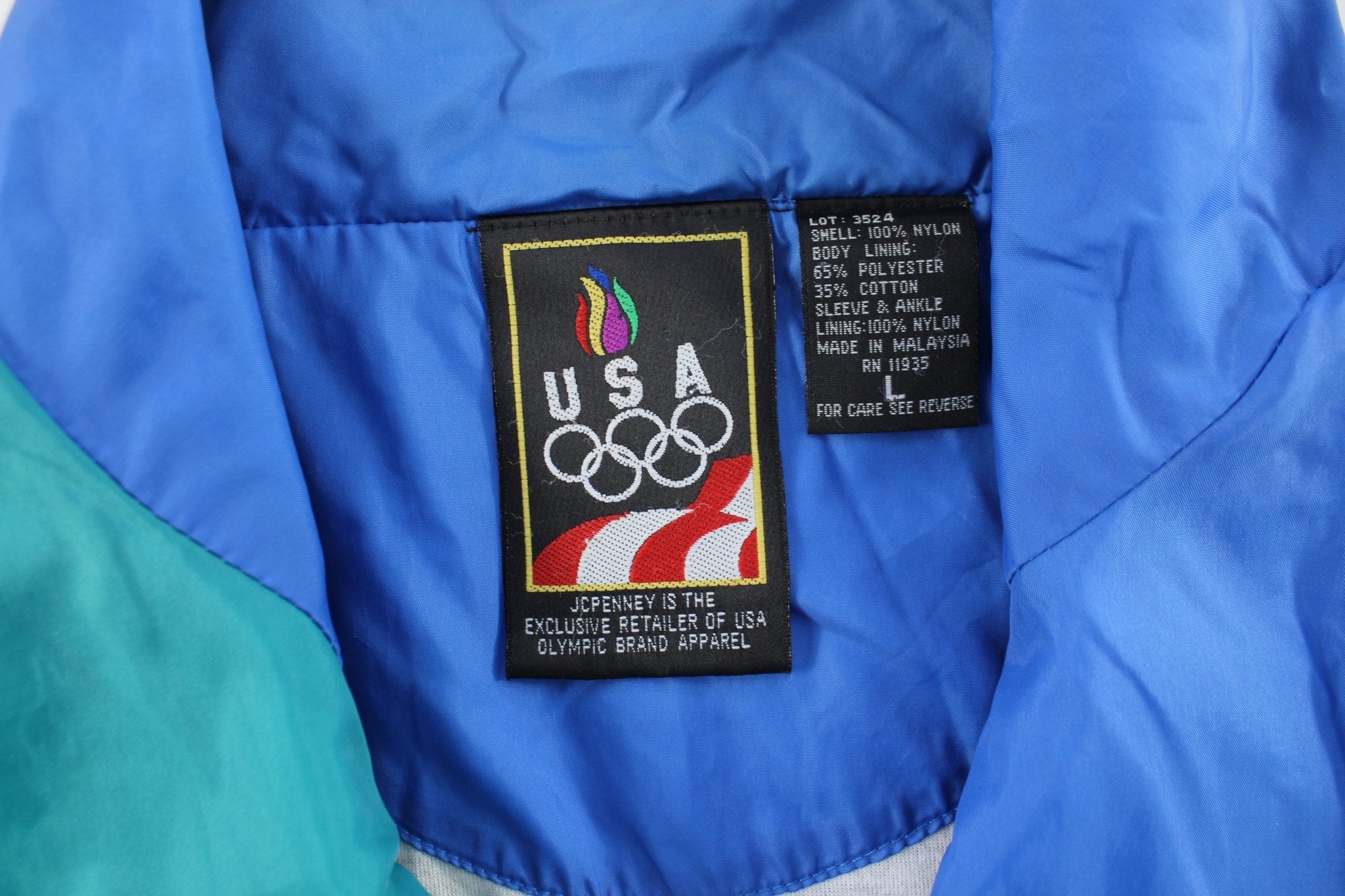 USA Olympics Embroidered Logo Blue & Teal Zip Up Jacket - ThriftedThreads.com