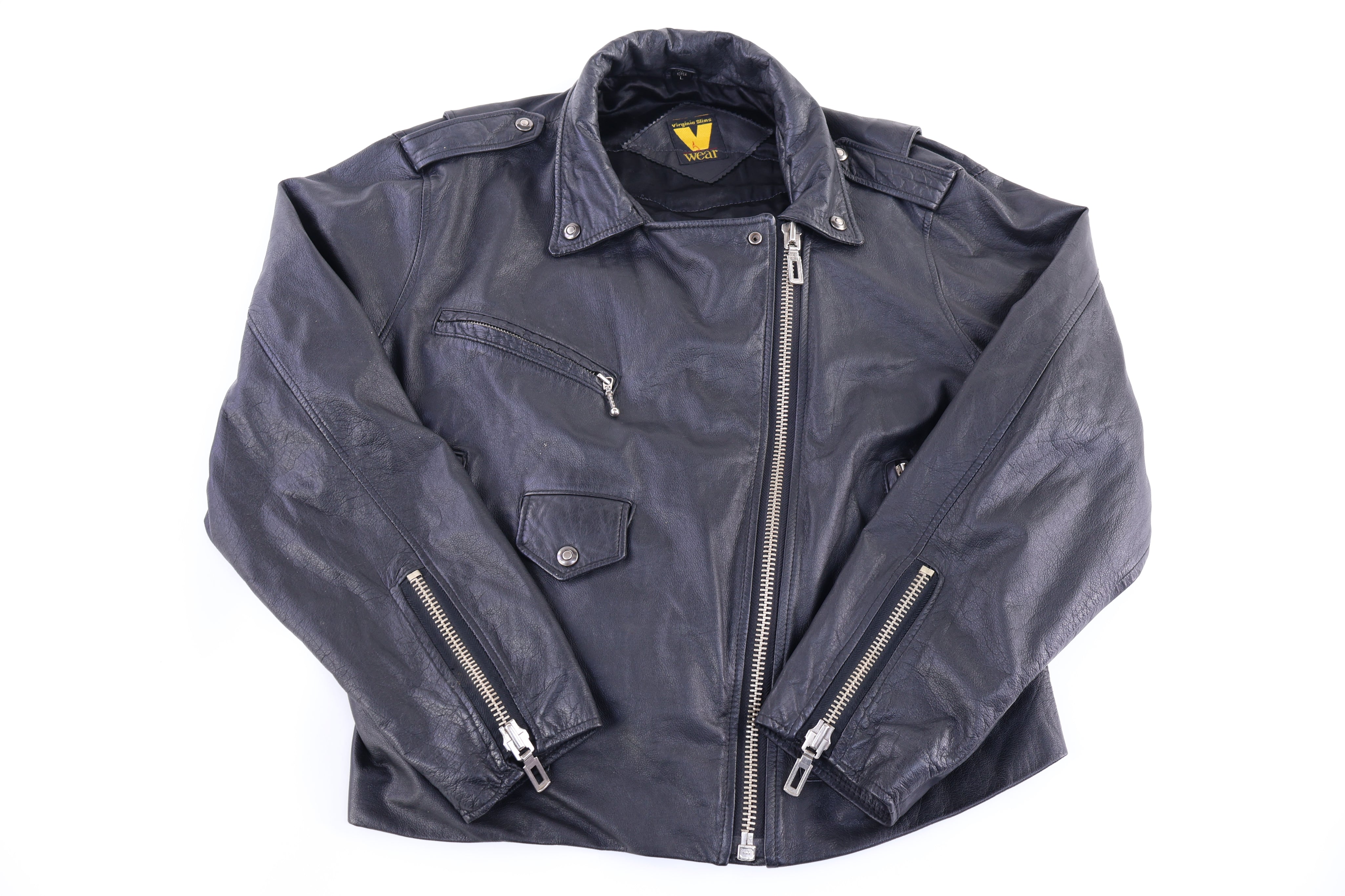 V Wear Black Leather Full Zip Jacket - Jacket - Thrifted Threads