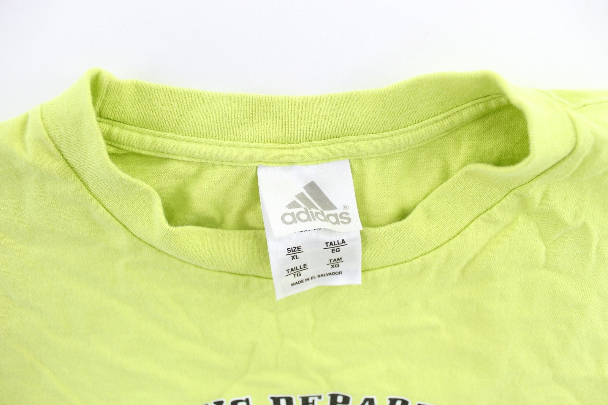 Vintage Adidas Athletic Department Neon & Black Striped LS T-Shirt - ThriftedThreads.com