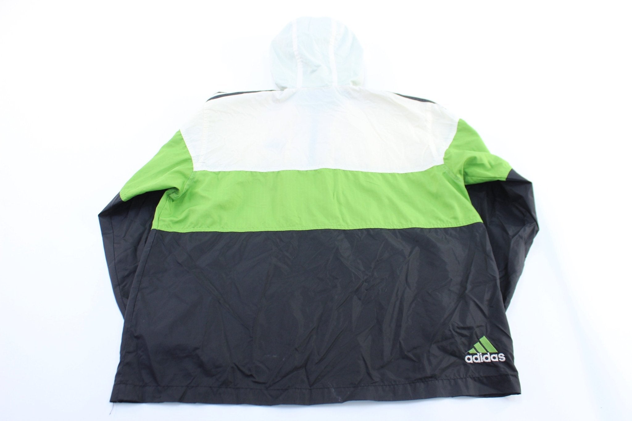Vintage Adidas Embroidered Logo Black, Green, & White Pullover Jacket - ThriftedThreads.com