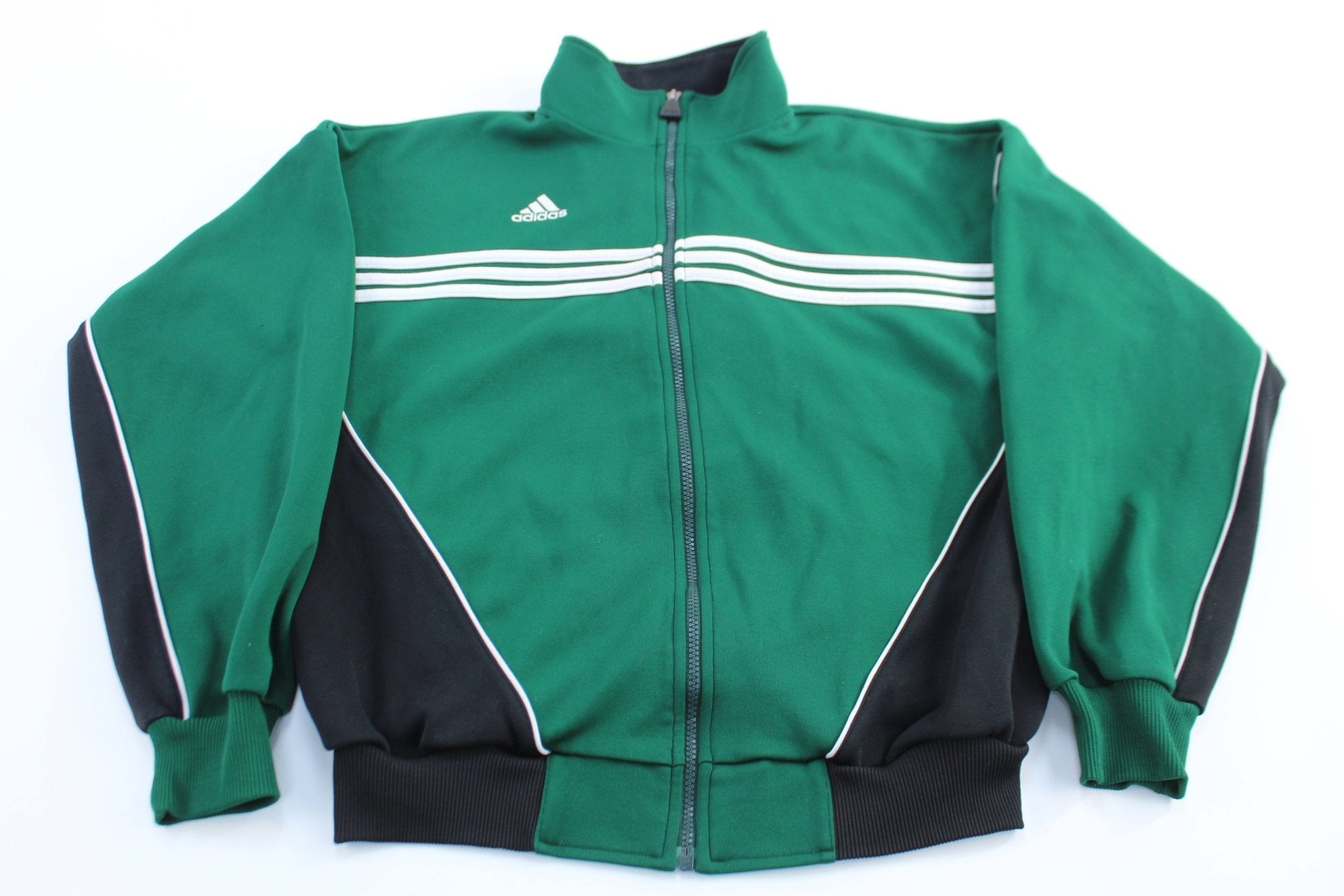 Vintage Adidas Embroidered Logo Black, Green & White Track Jacket - ThriftedThreads.com