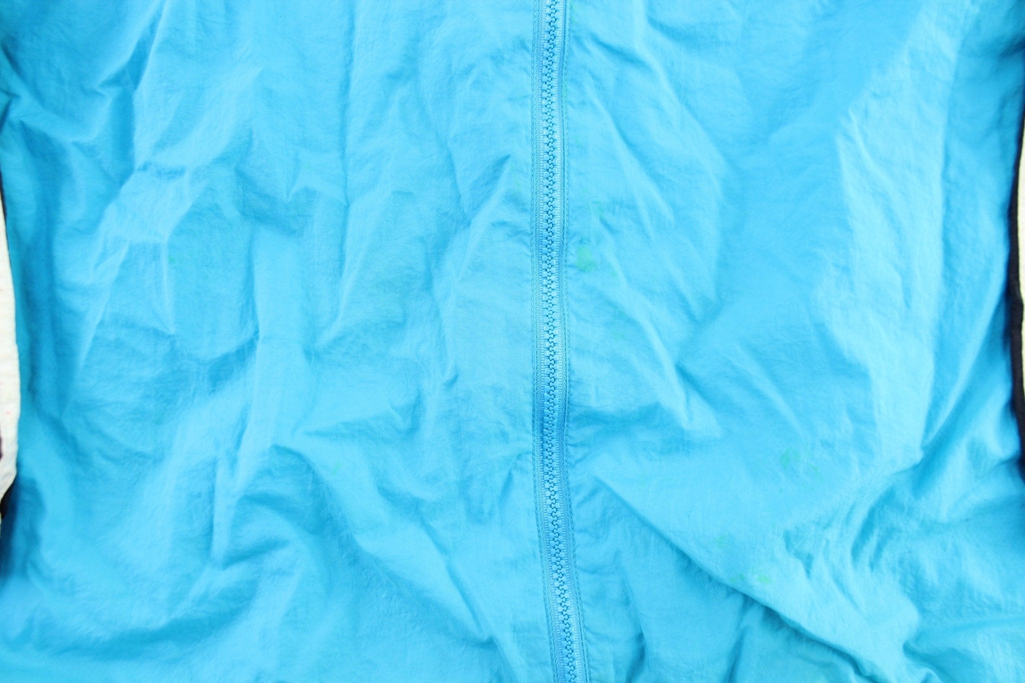 Vintage Adidas Embroidered Logo Black, White, & Aqua Striped Zip Up Jacket - ThriftedThreads.com