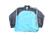 Vintage Adidas Embroidered Logo Black, White, & Aqua Striped Zip Up Jacket - ThriftedThreads.com