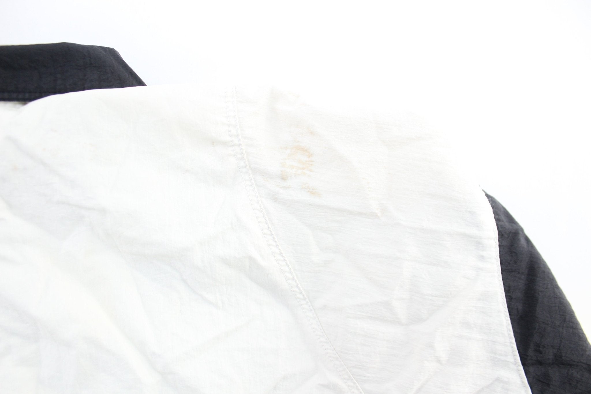 Vintage Adidas Embroidered Logo Black, White, & Yellow Striped Zip Up Jacket - ThriftedThreads.com