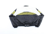 Vintage Adidas Embroidered Logo Black, White, & Yellow Striped Zip Up Jacket - Jacket - Thrifted Threads
