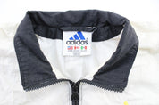 Vintage Adidas Embroidered Logo Black, White, & Yellow Striped Zip Up Jacket - Jacket - Thrifted Threads